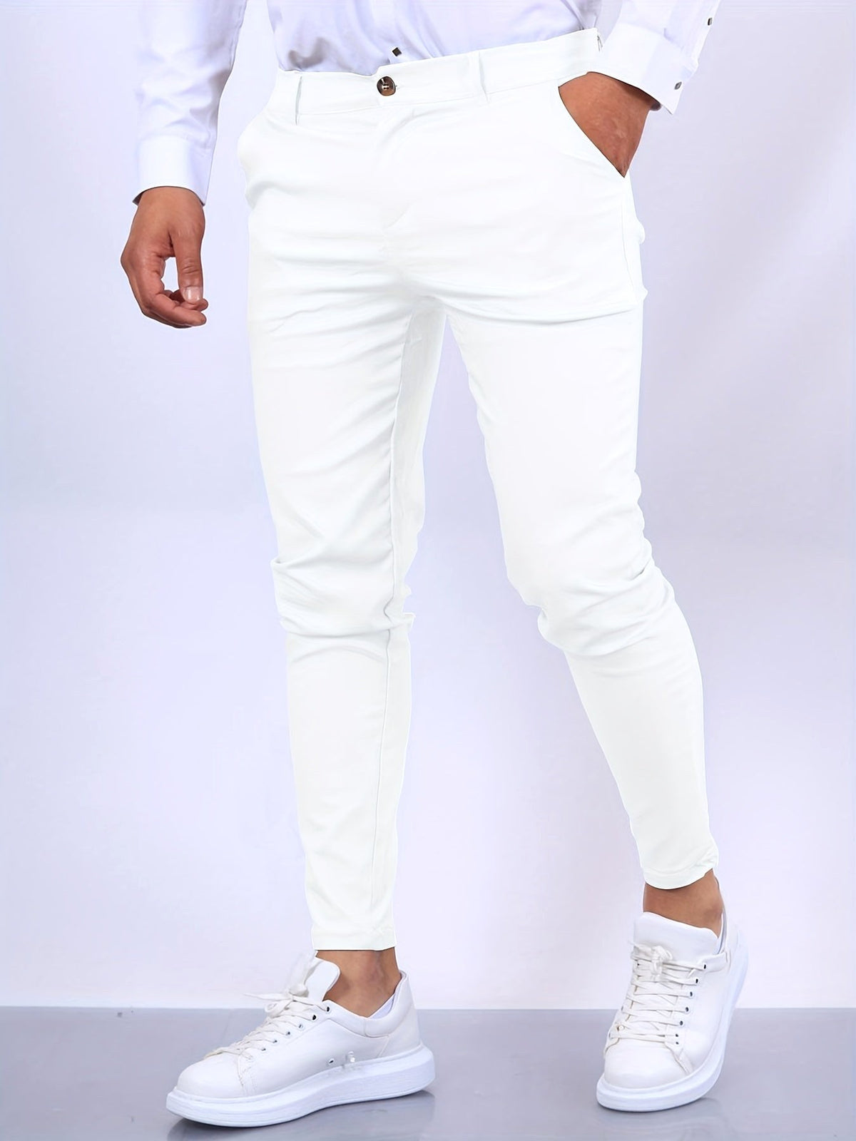 Natan | Męskie chinosy slim fit w kolorze niebieskim, elastyczne spodnie biznesowe | Rokishi | Czysta czerń