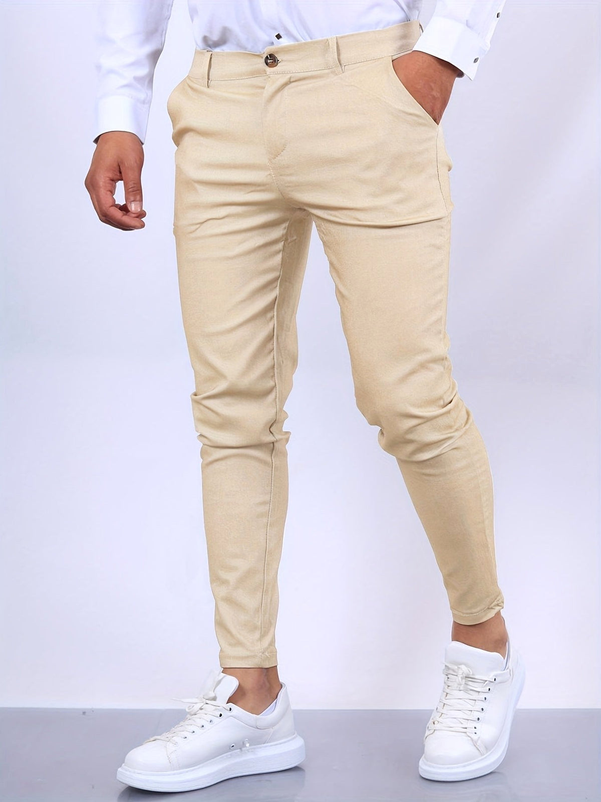 Natan | Męskie chinosy slim fit w kolorze niebieskim, elastyczne spodnie biznesowe | Rokishi | Czysta czerń