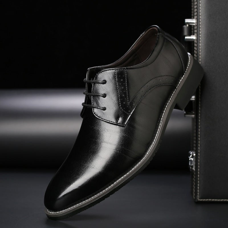 Jarosław | Męskie sznurowane buty z detalami brogue, eleganckie buty biznesowe | Rokishi | Czarny