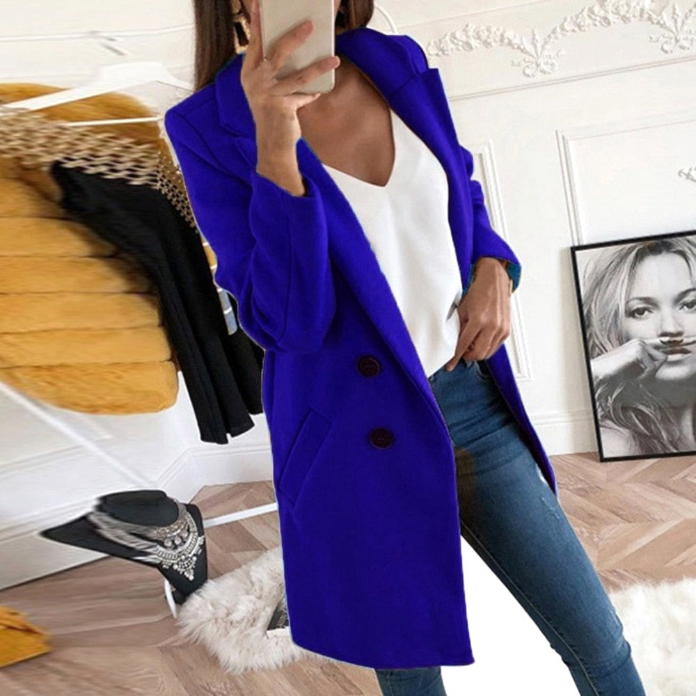 Tamara | Damski długi płaszcz na guziki, elegancki płaszcz taliowany | Rokishi | Żółty