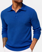 Jerzy | Męski sweter z kołnierzykiem polo, elegancki sweter z dzianiny | Rokishi | Niebieski
