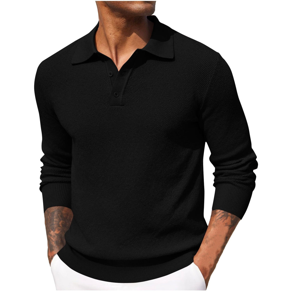 Jerzy | Męski sweter z kołnierzykiem polo, elegancki sweter z dzianiny | Rokishi | Niebieski
