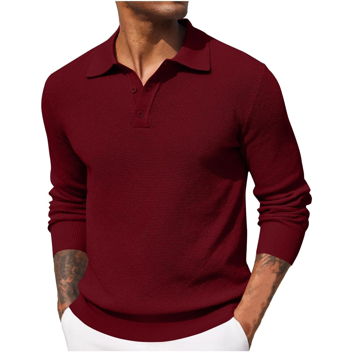 Jerzy | Męski sweter z kołnierzykiem polo, elegancki sweter z dzianiny | Rokishi | Niebieski