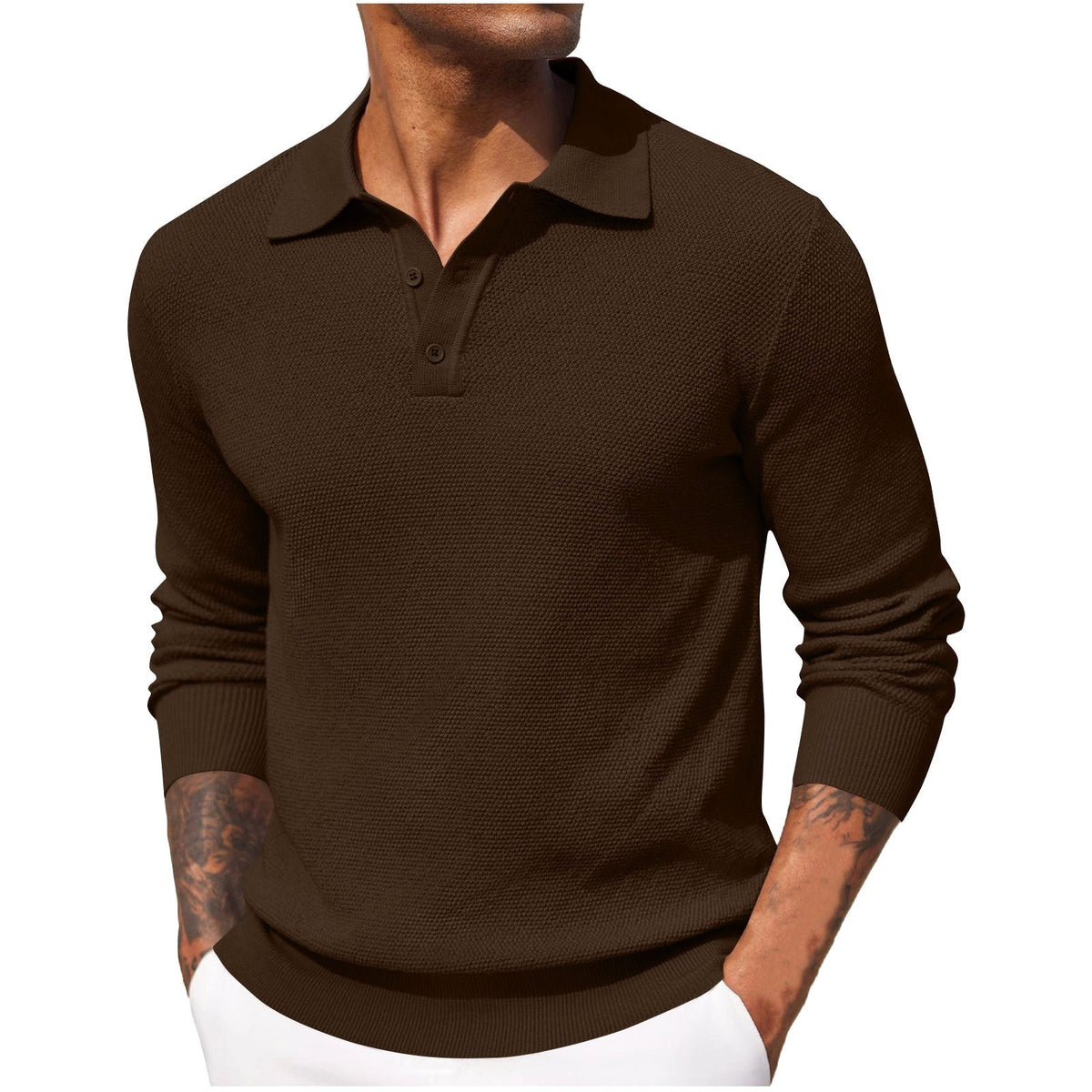 Jerzy | Męski sweter z kołnierzykiem polo, elegancki sweter z dzianiny | Rokishi | Niebieski